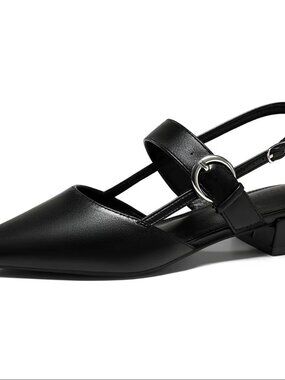 Coutgo Slingback Flats Chunky Low Heel Mary Jane Pointed Toe Ankle Strap Fall